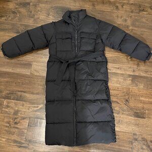 Good American Long Line Belted Puffer Jacket - Black - Size 0 - NWT